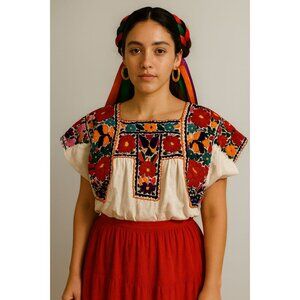 Mexican China Poblana Artisan Blouse Handmade Festival Embroidered Sustainable